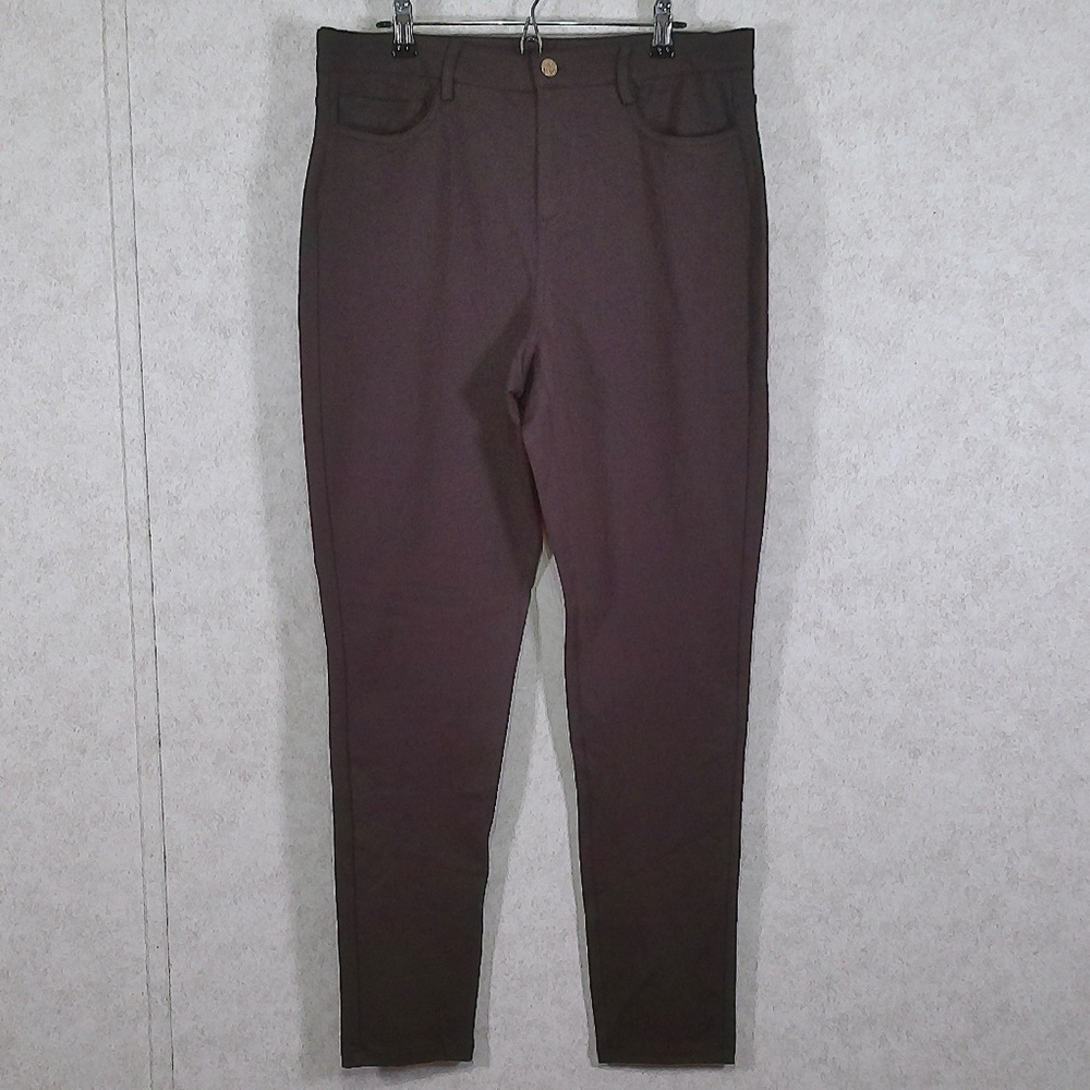 NWOT Michael Kors Cinnamon Brown Skinny Ankle Pants Stretch, Signature Logo Sz L